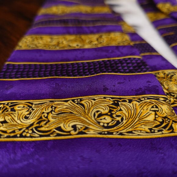 Charleston Purple, Gold and Black Paisley and Geometric Silk Tie - Picture 2 of 4